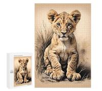 para Adultos 1000 PCS Rompecabezas Lion Cub In The Savannah Rompecabezas para Adultos Juego Familiar Corte De Precisión Cumpleaños Y Navidad 1000 PCS