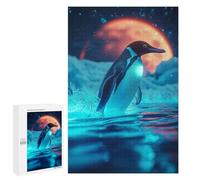 para Adultos 1000 PCS Rompecabezas Penguin Under A Red Moon Rompecabezas para Adultos Juegos Relajantes para La Diversión Familiar Juego Desafiante Regalos 1000 PCS
