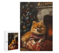 para Adultos 1000 PCS Rompecabezas Pomeranian Christmas Portrait Cute Christmas Dog Art Rompecabezas para Adultos Juego Familiar Corte De Precisión Cumpleaños Y Navidad 1000 PCS