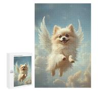 para Adultos 1000 PCS Rompecabezas Pomeranian with Angel Wings Small Dog Tribute Angel Dog Rompecabezas para Adultos Juego Familiar Corte De Precisión Cumpleaños Y Navidad 1000 PCS