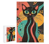 para Adultos 1000 PCS Rompecabezas Retro Cat Art Print Vibrant Black Cat Bold Abstract Pop Art Print Rompecabezas para Adultos Juegos Relajantes para La Diversión Familiar Juego Desafiante Regalos 1