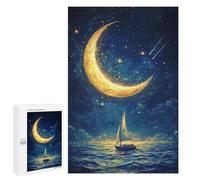 para Adultos 1000 PCS Rompecabezas Sailboat Under Crescent Moon Rompecabezas para Adultos Juego Familiar Corte De Precisión Cumpleaños Y Navidad 1000 PCS