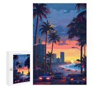 para Adultos 1000 PCS Rompecabezas Sunset Miami Pixel Art Rompecabezas para Adultos Juego Familiar Corte De Precisión Cumpleaños Y Navidad 1000 PCS
