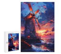 para Adultos 1000 PCS Rompecabezas Sunset Windmill Rompecabezas para Adolescentes Juego Práctico Decoración del Hogar Juego Desafiante Regalos 1000 PCS