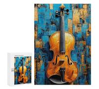 para Adultos 300 PCS Rompecabezas Abstract Violin Painting Gold and Blue Rompecabezas para Adultos Juego Familiar Corte De Precisión Cumpleaños Y Navidad 300 PCS