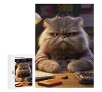 para Adultos 300 PCS Rompecabezas Angry Fluffy Cat Studying Rompecabezas para Adolescentes Juego Práctico Decoración del Hogar Juego Desafiante Regalos 300 PCS