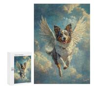 para Adultos 300 PCS Rompecabezas Australian Shepherd Angel Pet Loss Tribute Dog with Wings Rompecabezas para Adultos Juegos Relajantes para La Diversión Familiar Juego Desafiante Regalos 300 PCS