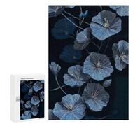 para Adultos 300 PCS Rompecabezas Blue Floral Pattern on Dark Background Rompecabezas para Adolescentes Juego Práctico Decoración del Hogar Juego Desafiante Regalos 300 PCS