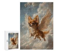 para Adultos 300 PCS Rompecabezas Brown Chihuahua with Angel Wings Small Dog Memorial Art Angel Dog Rompecabezas para Adultos Juego Familiar Corte De Precisión Cumpleaños Y Navidad