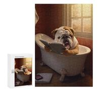 para Adultos 300 PCS Rompecabezas Bulldog Reads Book in Bath Rompecabezas para Adolescentes Juego Práctico Decoración del Hogar Juego Desafiante Regalos 300 PCS