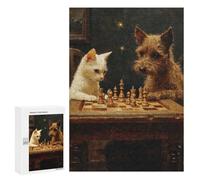 para Adultos 300 PCS Rompecabezas Chess Playing Cat and Dog Rompecabezas para Adolescentes Juego Práctico Decoración del Hogar Juego Desafiante Regalos 300 PCS