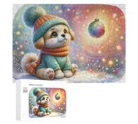 para Adultos 300 PCS Rompecabezas Christmas Puppy in Winter Wonderland Rompecabezas para Adultos Juguetes Antiestrés Aliviador del Estrés Juego Desafiante Regalos 300 PCS