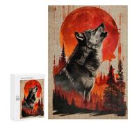 para Adultos 300 PCS Rompecabezas Crimson Moon Wolf Call Rompecabezas para Adolescentes Juego Práctico Decoración del Hogar Juego Desafiante Regalos 300 PCS