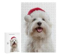 para Adultos 300 PCS Rompecabezas Cute Coton De Tulear Dog with Santa Hat Rompecabezas para Adultos Juego Familiar Corte De Precisión Cumpleaños Y Navidad 300 PCS