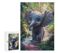 para Adultos 300 PCS Rompecabezas Cute Elephant in Jungle Stream Rompecabezas para Adultos Juego Familiar Corte De Precisión Cumpleaños Y Navidad 300 PCS