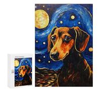 para Adultos 300 PCS Rompecabezas Dachshund Starry Night Rompecabezas para Adultos Juego Familiar Corte De Precisión Cumpleaños Y Navidad 300 PCS