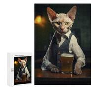 para Adultos 300 PCS Rompecabezas Devon Rex Cat in The Pub Rompecabezas para Adultos Juego Familiar Corte De Precisión Cumpleaños Y Navidad 300 PCS