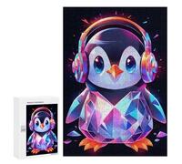 para Adultos 300 PCS Rompecabezas Diamond Penguin Headphones Rompecabezas para Adolescentes Juego Práctico Decoración del Hogar Juego Desafiante Regalos 300 PCS