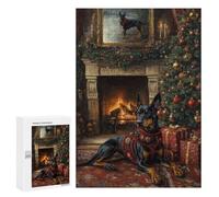 para Adultos 300 PCS Rompecabezas Doberman in Festive Sweater Dog Christmas Portrait by Fireplace Rompecabezas para Adultos Juego Familiar Corte De Precisión Cumpleaños Y Navidad 30