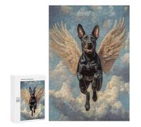 para Adultos 300 PCS Rompecabezas Doberman with Angel Wings Pet Loss Memorial Rompecabezas para Adolescentes Juego Práctico Decoración del Hogar Juego Desafiante Regalos 300 PCS