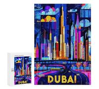 para Adultos 300 PCS Rompecabezas Dubai Vibrant Skyline - Geometric Cityscape Art Rompecabezas para Adultos Juegos Relajantes para La Diversión Familiar Juego Desafiante Regalos 300 PCS