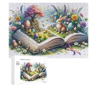 para Adultos 300 PCS Rompecabezas Easter Bunny Book Garden Rompecabezas para Adultos Juguetes Antiestrés Aliviador del Estrés Juego Desafiante Regalos 300 PCS