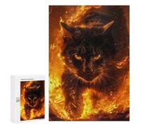 para Adultos 300 PCS Rompecabezas Fire Black Cat Rompecabezas para Adolescentes Juego Práctico Decoración del Hogar Juego Desafiante Regalos 300 PCS
