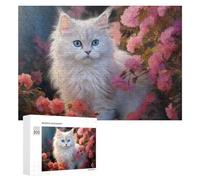 para Adultos 300 PCS Rompecabezas Floral Fantasy White Cat with Blue Eyes -1 Rompecabezas para Adultos Juguetes Antiestrés Aliviador del Estrés Juego Desafiante Regalos 300 PCS