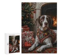 para Adultos 300 PCS Rompecabezas German Shorthaired Pointer Dog in Christmas Sweater by Fireplace Rompecabezas para Adultos Juego Familiar Corte De Precisión Cumpleaños Y Navidad 30