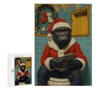 para Adultos 300 PCS Rompecabezas Gorilla Santa on Toilet Christmas Rompecabezas para Adultos Juego Familiar Corte De Precisión Cumpleaños Y Navidad 300 PCS