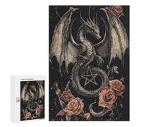 para Adultos 300 PCS Rompecabezas Gothic Dragon with Pentagram and Roses Rompecabezas para Adultos Juegos Relajantes para La Diversión Familiar Juego Desafiante Regalos 300 PCS