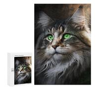 para Adultos 300 PCS Rompecabezas Green Eyes Maine Coon Rompecabezas para Adolescentes Juego Práctico Decoración del Hogar Juego Desafiante Regalos 300 PCS