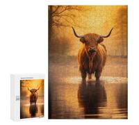 para Adultos 300 PCS Rompecabezas Highland Cow in The Water Rompecabezas para Adultos Juego Familiar Corte De Precisión Cumpleaños Y Navidad 300 PCS