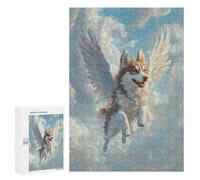 para Adultos 300 PCS Rompecabezas Husky Angel Pet Loss Tribute Art Angel Dog in The Clouds Rompecabezas para Adultos Juegos Relajantes para La Diversión Familiar Juego Desafiante Regalos 300 PCS
