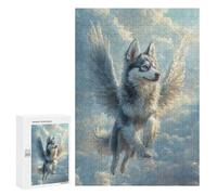 para Adultos 300 PCS Rompecabezas Husky with Angel Wings Majestic Pet TributeFlying Husky with Wings Rompecabezas para Adolescentes Juego Práctico Decoración del Hogar Juego Desafiante Regalos 300 P