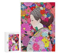 para Adultos 300 PCS Rompecabezas Japan Woman Kimono Flowers Rompecabezas para Adultos Juegos Relajantes para La Diversión Familiar Juego Desafiante Regalos 300 PCS