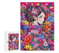 para Adultos 300 PCS Rompecabezas Kimono Girl Kawaii Anime Rompecabezas para Adultos Juegos Relajantes para La Diversión Familiar Juego Desafiante Regalos 300 PCS