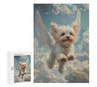 para Adultos 300 PCS Rompecabezas Maltese Dog with Angel Wings Pet Sympathy Gift Dog with Wings Rompecabezas para Adultos Juegos Relajantes para La Diversión Familiar Juego Desafiante Regalos 300 PC