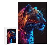 para Adultos 300 PCS Rompecabezas Neon Leopard Portrait Rompecabezas para Adolescentes Juego Práctico Decoración del Hogar Juego Desafiante Regalos 300 PCS