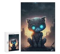 para Adultos 300 PCS Rompecabezas Robotic Cat in Apocalyptic Cityscape Rompecabezas para Adolescentes Juego Práctico Decoración del Hogar Juego Desafiante Regalos 300 PCS