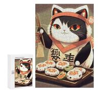 para Adultos 300 PCS Rompecabezas Sushi Cat Chef Japan Rompecabezas para Adultos Juegos Relajantes para La Diversión Familiar Juego Desafiante Regalos 300 PCS