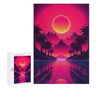 para Adultos 300 PCS Rompecabezas Synthwave Sunset Tropical Rompecabezas para Adultos Juegos Relajantes para La Diversión Familiar Juego Desafiante Regalos 300 PCS
