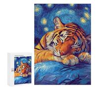 para Adultos 300 PCS Rompecabezas Tiger Sleeping Under Starry Night Rompecabezas para Adultos Juegos Relajantes para La Diversión Familiar Juego Desafiante Regalos 300 PCS