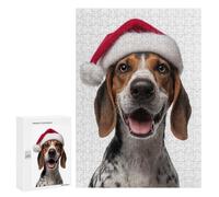 para Adultos 300 PCS Rompecabezas Treeing Walker Coonhound Dog with Santa Hat Rompecabezas para Adolescentes Juego Práctico Decoración del Hogar Juego Desafiante Regalos 300 PCS
