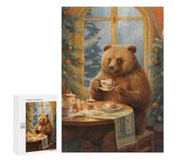 para Adultos 300 PCS Rompecabezas Vintage Xmas Bear with Tea Rompecabezas para Adolescentes Juego Práctico Decoración del Hogar Juego Desafiante Regalos 300 PCS