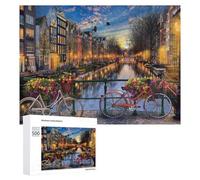 para Adultos 500 PCS Rompecabezas Amsterdam Canal at Sunset Rompecabezas para Adultos Juguetes Antiestrés Aliviador del Estrés Juego Desafiante Regalos 500 PCS