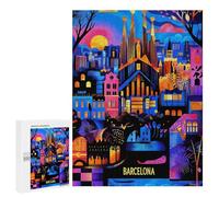 para Adultos 500 PCS Rompecabezas Barcelona Colorful Urban Mosaic Illustration Rompecabezas para Adultos Juego Familiar Corte De Precisión Cumpleaños Y Navidad 500 PCS