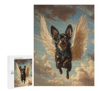 para Adultos 500 PCS Rompecabezas Black Chihuahua with Angel Wings Remembrance Art Rompecabezas para Adultos Juego Familiar Corte De Precisión Cumpleaños Y Navidad 500 PCS
