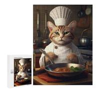 para Adultos 500 PCS Rompecabezas Cat Chef Pan Cook Rompecabezas para Adolescentes Juego Práctico Decoración del Hogar Juego Desafiante Regalos 500 PCS