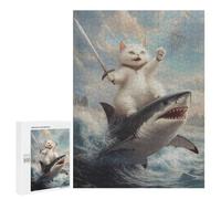 para Adultos 500 PCS Rompecabezas Cat Riding Shark Rompecabezas para Adultos Juegos Relajantes para La Diversión Familiar Juego Desafiante Regalos 500 PCS
